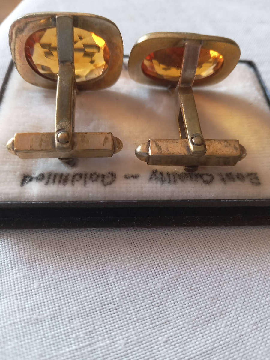 Pair Of Vintage Gold Filled Citrine Colour Cufflinks