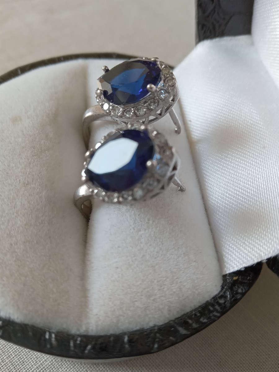 A Pair Of Sterling Silver Blue And White Cz Earrings