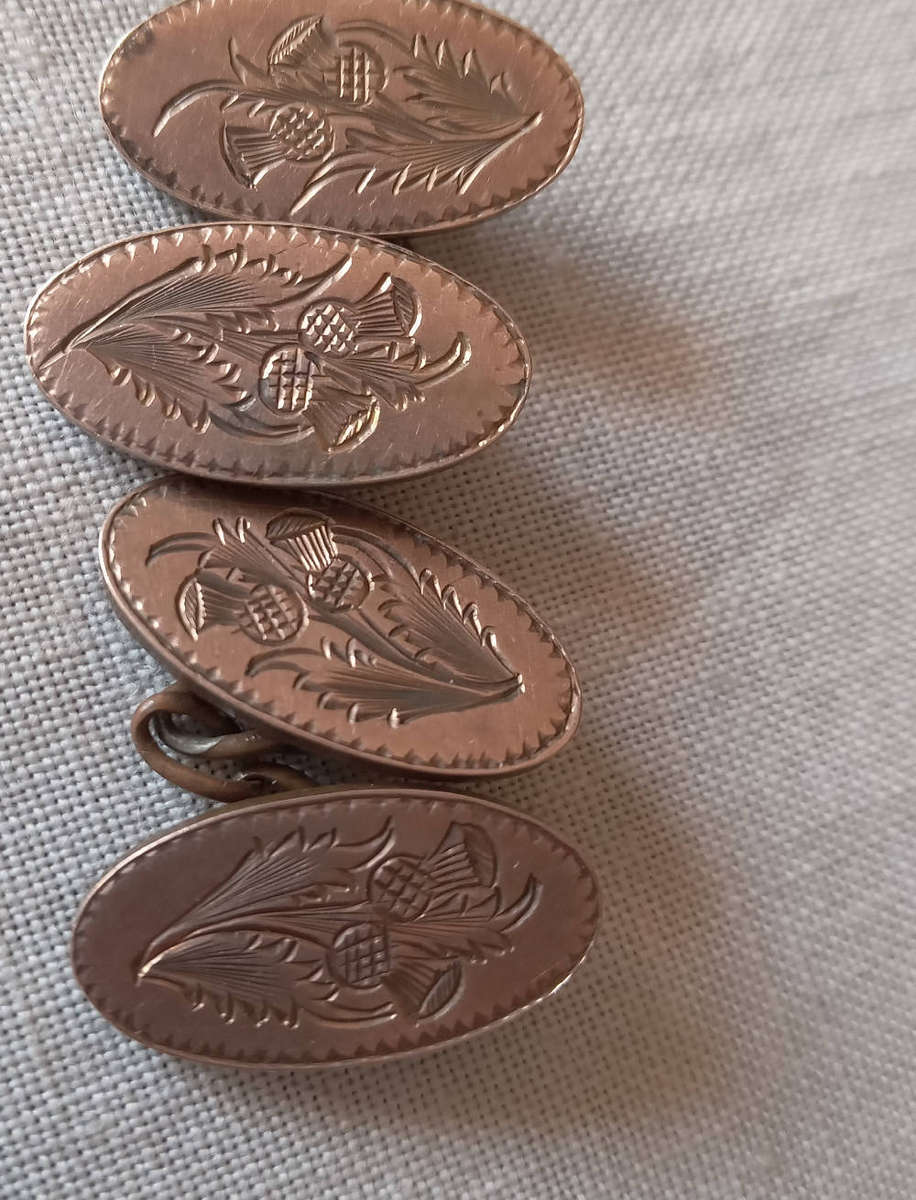 Antique 9ct Rose Gold Front ScottishThistle Cufflinks