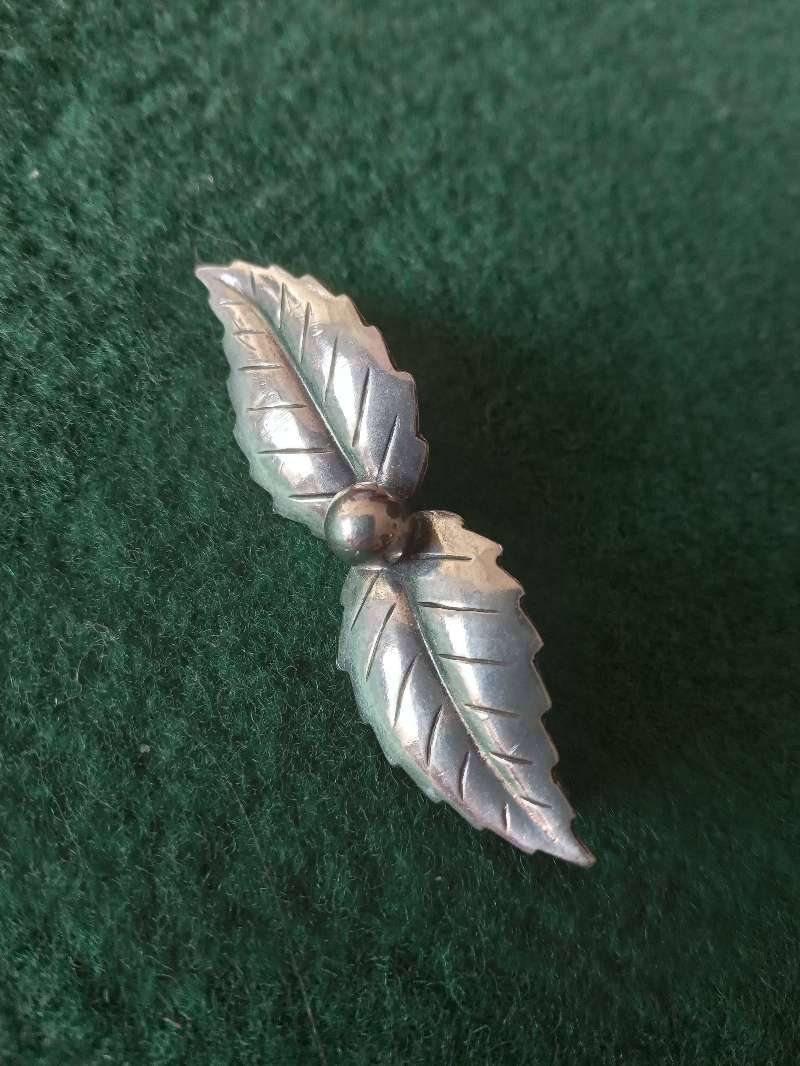Vintage Danish Sterling Silver Leaf Brooch - (Signed)