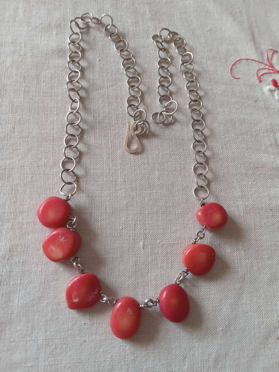 Sterling Silver And Coral Necklace
