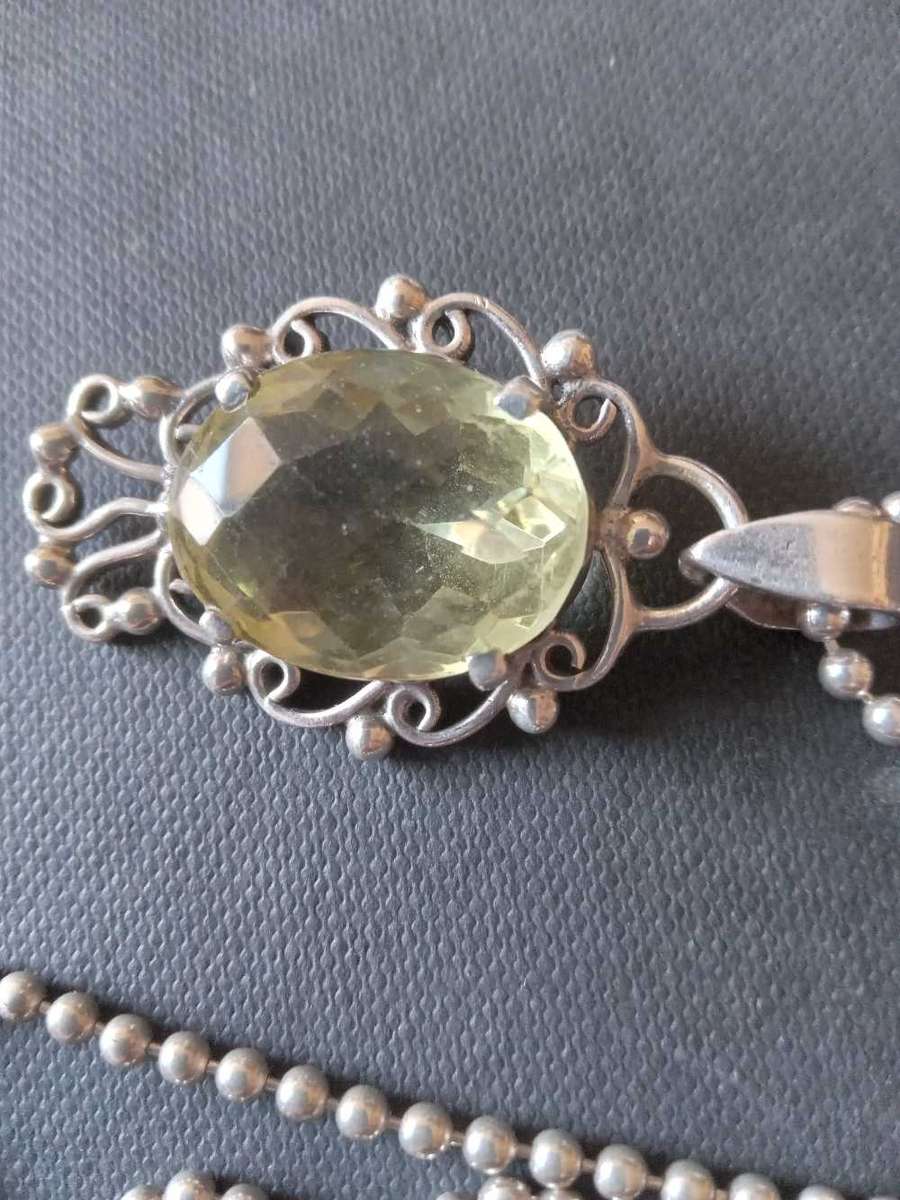 Sterling Silver And Large Natural Lemon Citrine Pendant And Chain