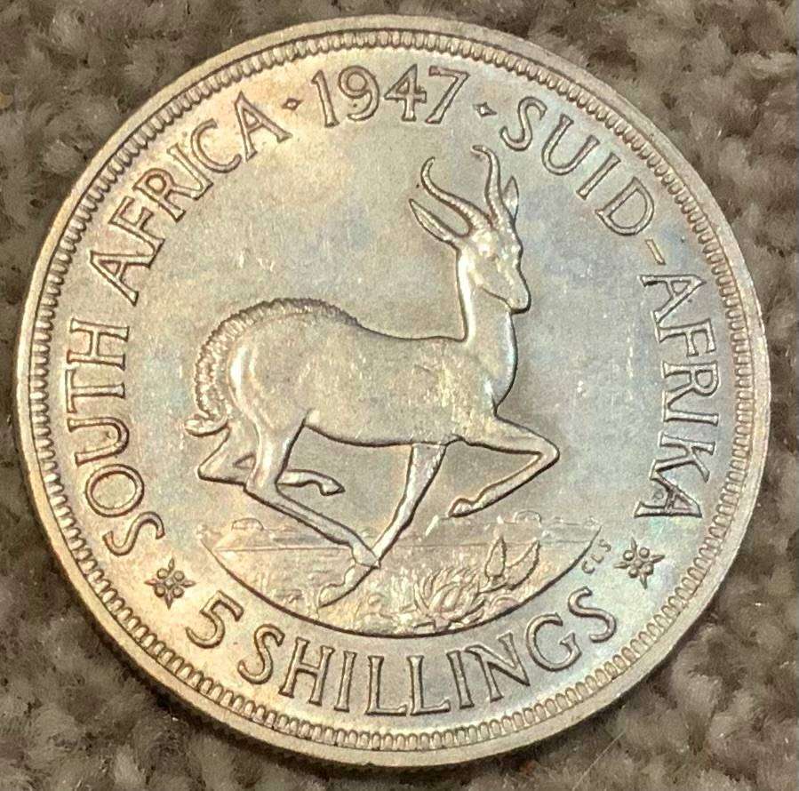 1947 South Africa 5 Shilling Coin