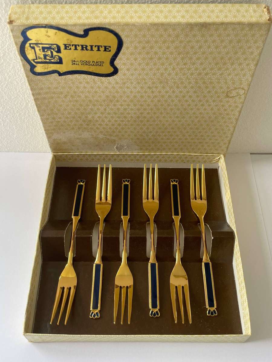 EETRITE 24CT GOLD PLATED ROYAL ALBERT HEIRLOOM 6 CAKE FORKS