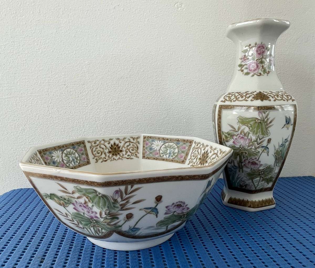 ORIENTAL VASE AND BOWL - 20.5CM - IMMACULATE CONDITION