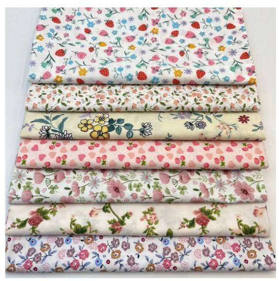 7-Piece Printed Cotton Fabric Set - Spring Pink