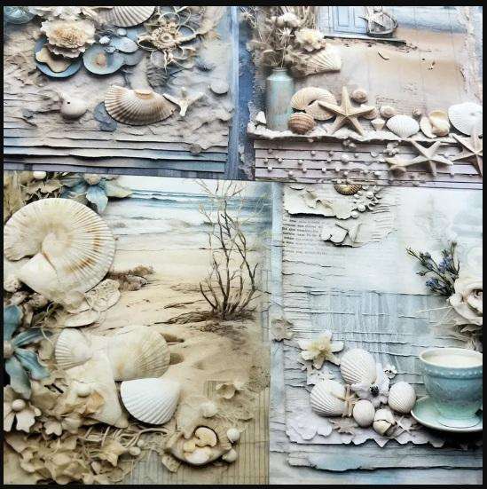 Scrapbook Paper Pad - Shell and Starfish - 10 sheets