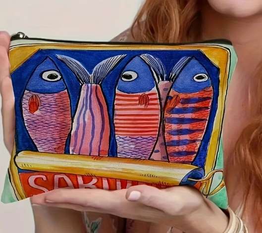 Pencil case / Art bag / Journal pouch - Lucky Star Sardines