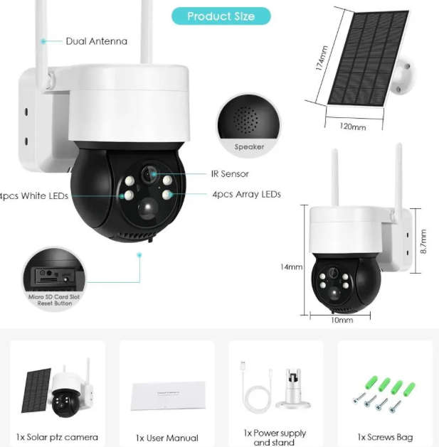 4g Sim card Solar Outdoor Security Wireless PTZ Camera Icsee app