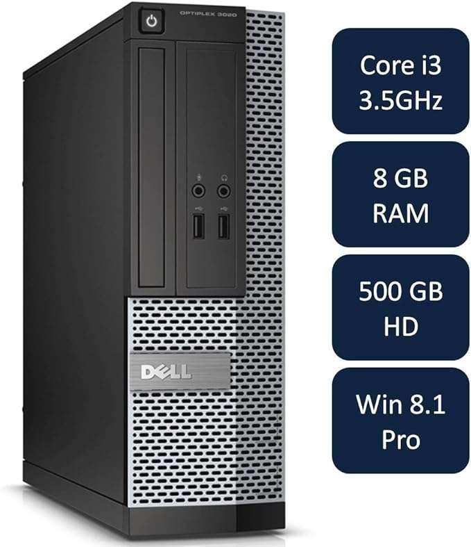 DellOptiPlex 3020 MT Desktop PC - Core i3 3.2GHz Quad Core - 8GB RAM - 500GB 7200RPM HDD - DVD