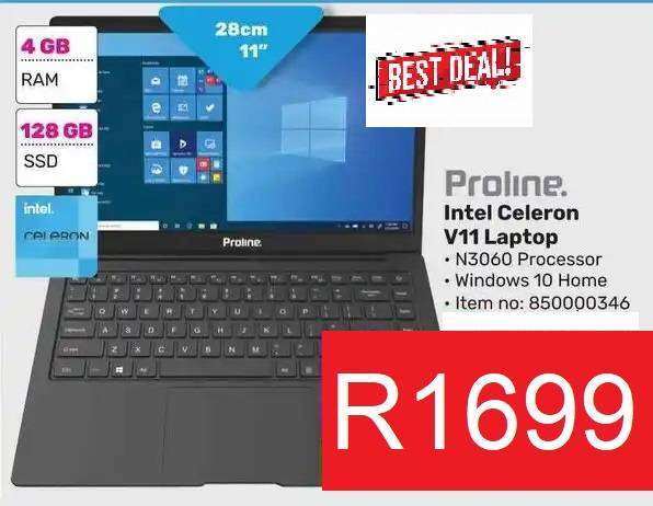 Proline laptop V11 Intel® Celeron® N3060 4GB RAM and 128SSD WEBCAM Laptop W11