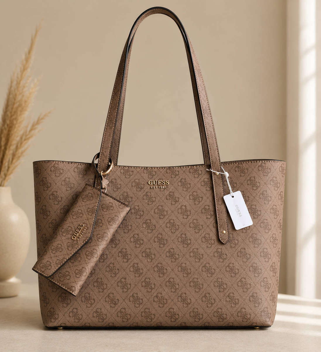 Guess Brenten logo printed tote bag with purse