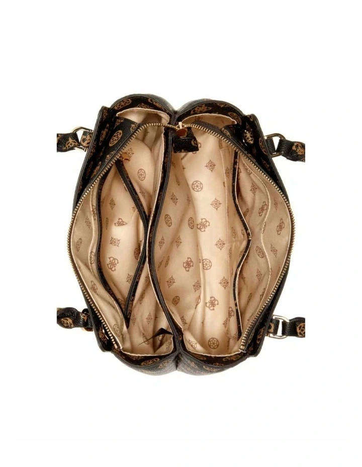 GUESS Daryna Double Compartment Satchel in Mocha Logo