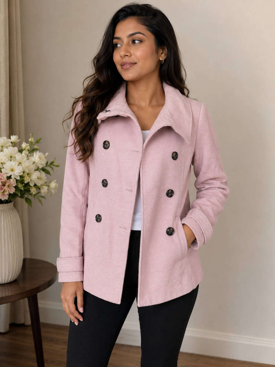 H&M baby pink double breasted melton coat ...size Medium