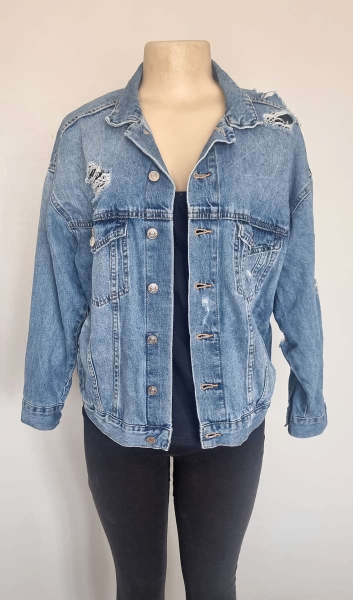 Oversized ripped detail denim jacket