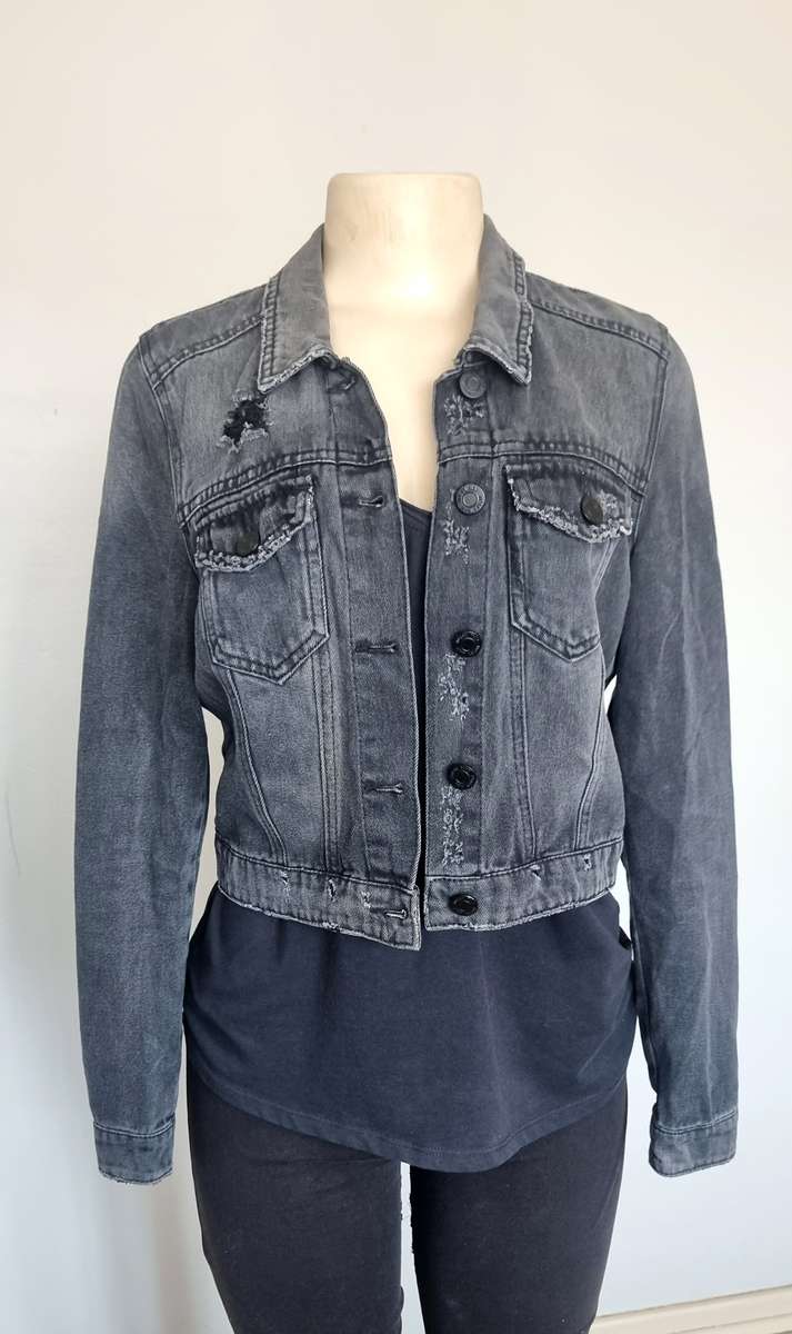 Stunning black crop jacket frayed look...hardly worn