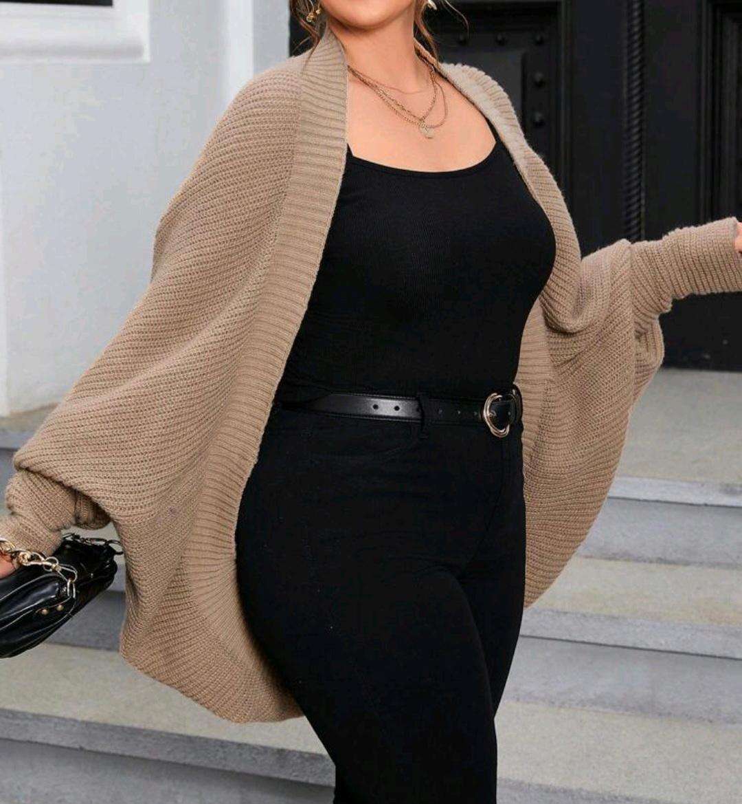 Brown Batwing Sleeve Duster Cardigan, For Winter