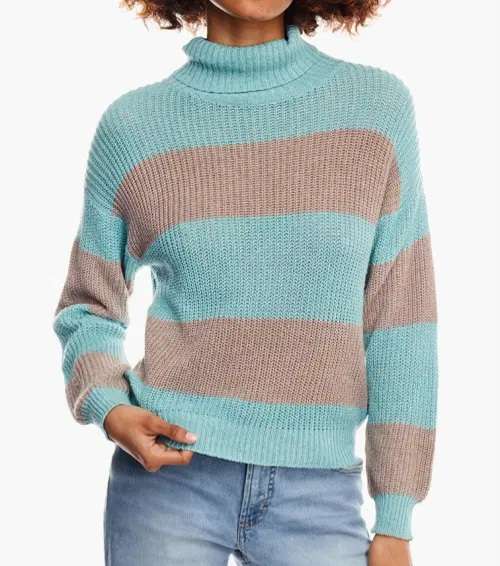Turquoise & Beige Classic Knitted Sweater