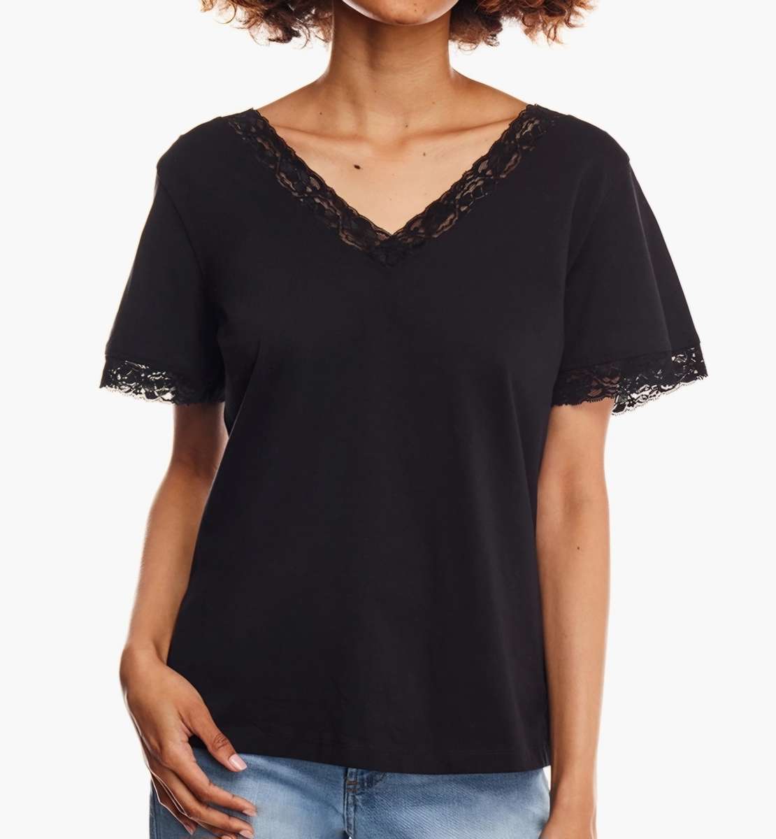 Black Lace-Lined T-Shirt