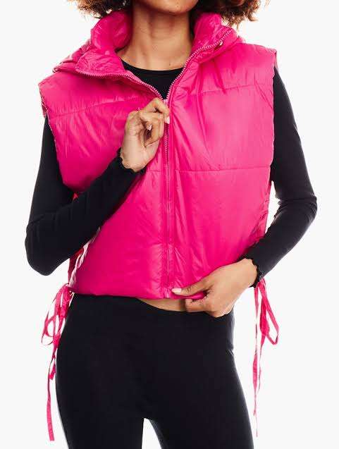 Pink cropped puffer gilet