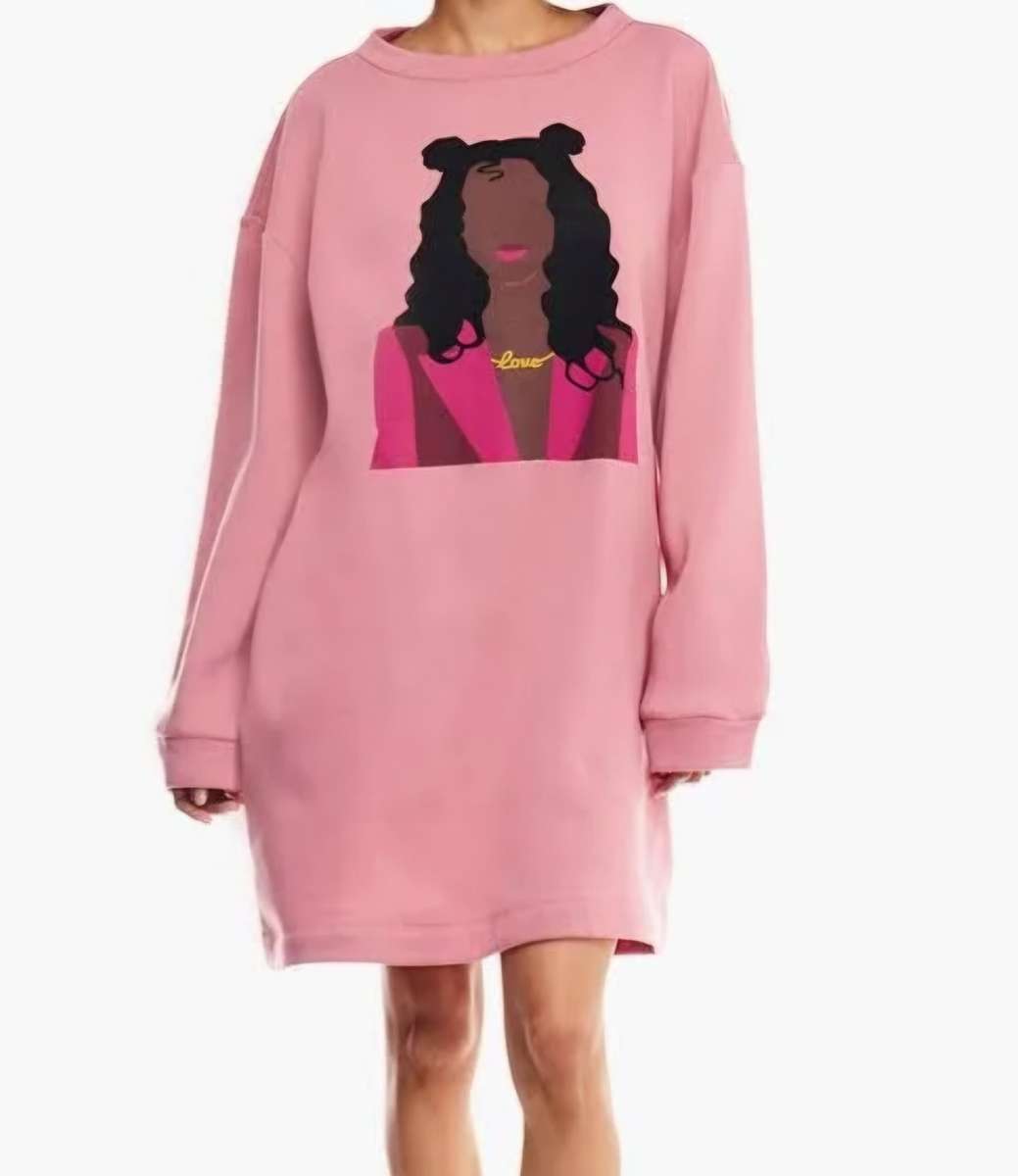 Pink Oversized Sweatshirt-Style Dress