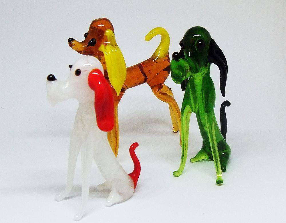 Three adorable vintage blown glass dog figures in excellent condition