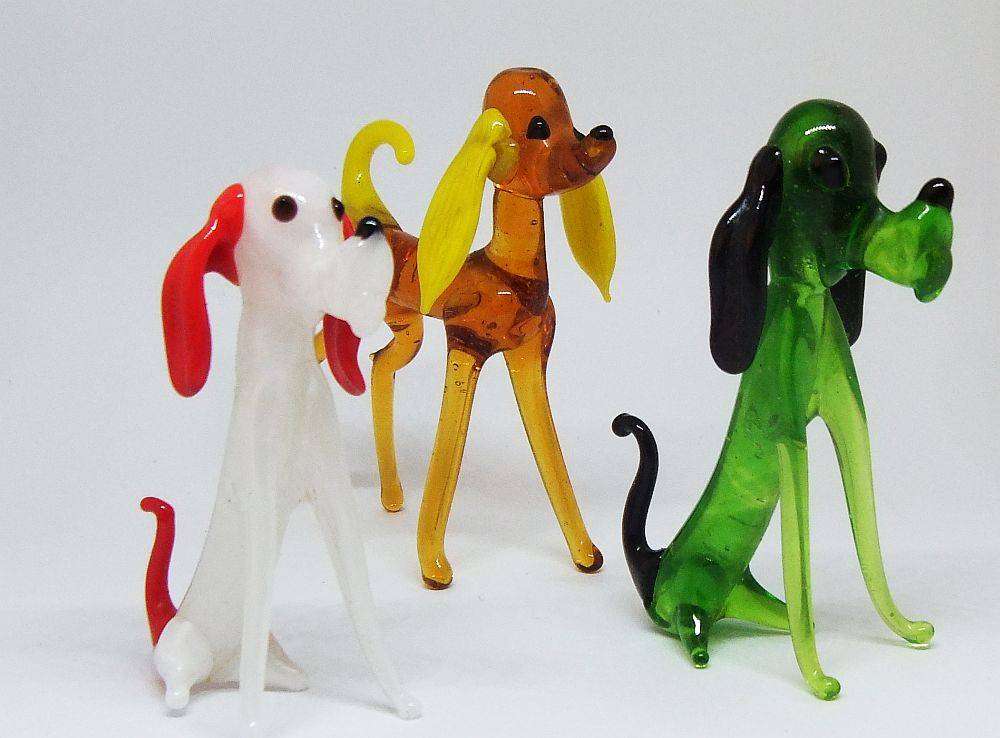 Three adorable vintage blown glass dog figures in excellent condition