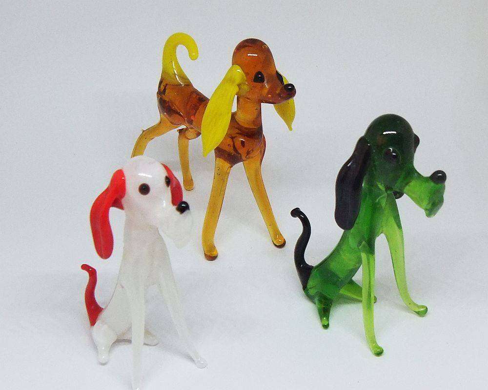 Three adorable vintage blown glass dog figures in excellent condition