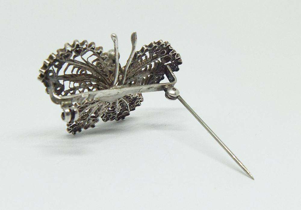 A vintage Egyptian 800 silver filigree butterfly brooch