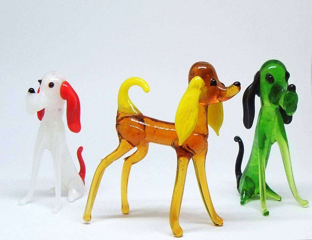 Three adorable vintage blown glass dog figures in excellent condition