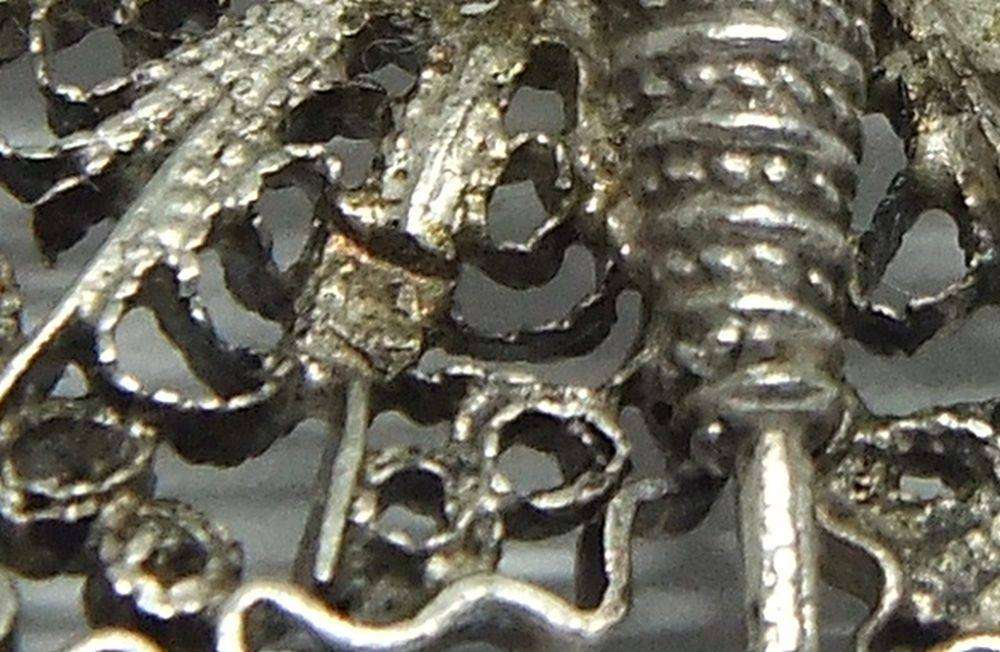 A vintage Egyptian 800 silver filigree butterfly brooch