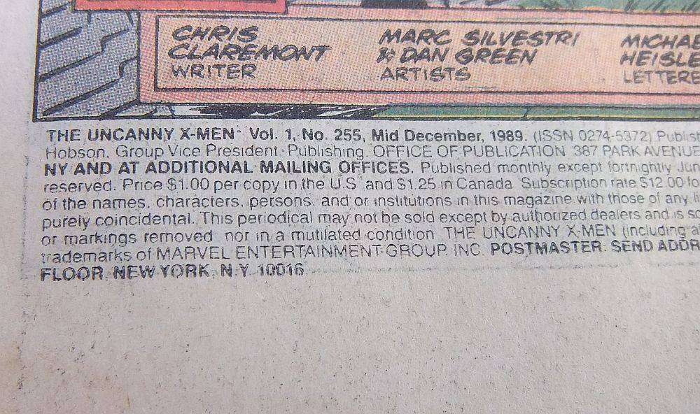 Mid December 1989 - Marvel Comics - The Uncanny X-Men - Volume 1 , No 255
