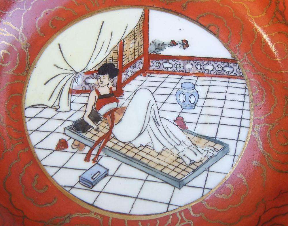 A set of six Japanese hand painted plates / saucers with makers mark