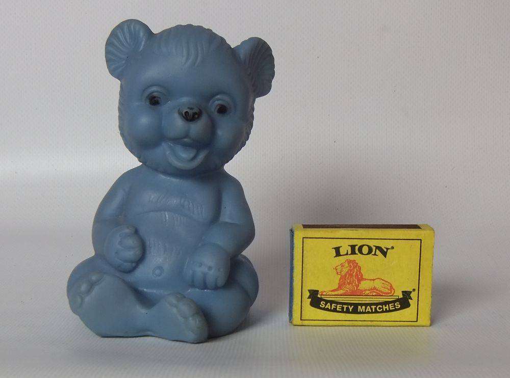UNDER R100 - Collectable - A vintage blue rubber bear squeak toy in working condition