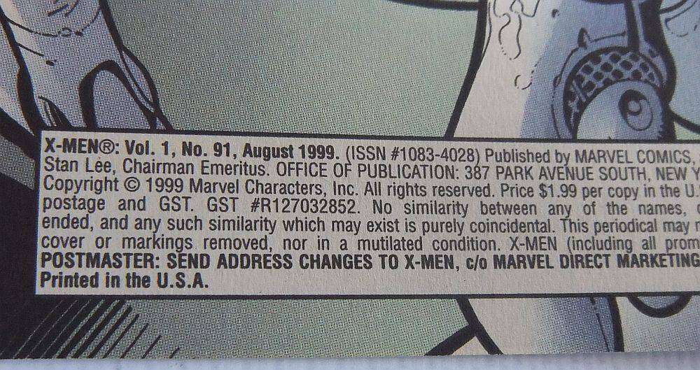 August 1999 - Marvel Comics - X-Men Volume 1 , No 91
