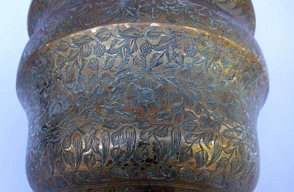 A highly detailed vintage bronze or brass planter possibly of Indian origin