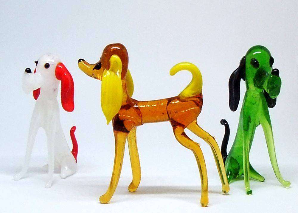 Three adorable vintage blown glass dog figures in excellent condition