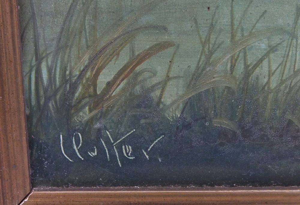 An original framed vintage oil painting depicting a lake scene signed by the artist