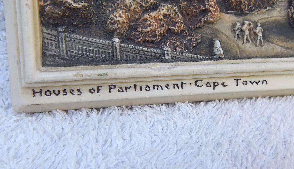 An early 20th century Ivorex plaque depicting the houses of parliament in Cape Town