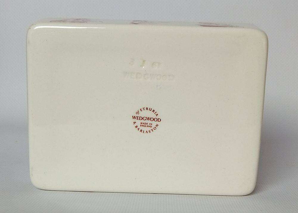 A vintage lidded porcelain cheese or butter dish by Wedgwood England depicting papermakers