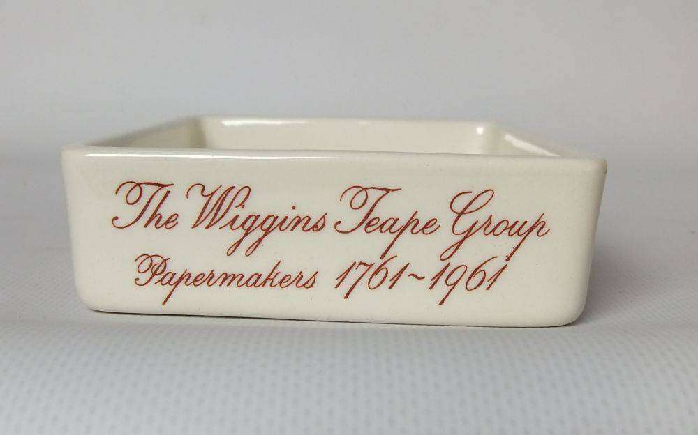 A vintage lidded porcelain cheese or butter dish by Wedgwood England depicting papermakers