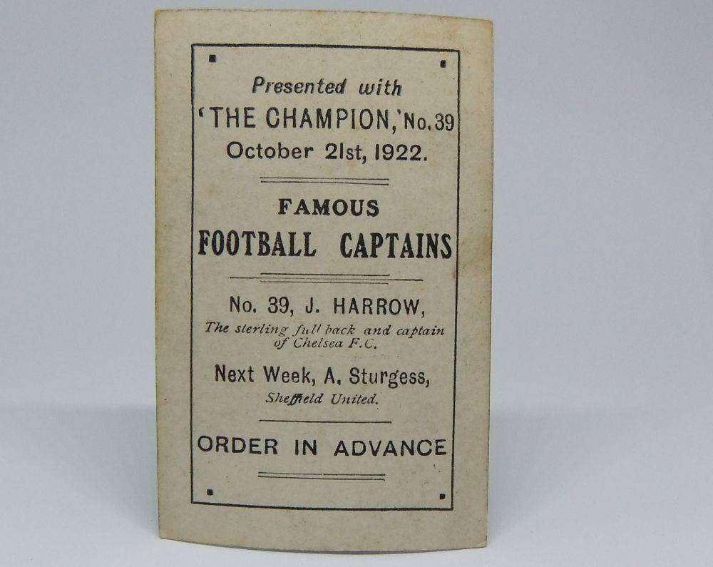 UNDER R100 - 1920`s Sports card - J. Harrow - Football - Chelsea F.C