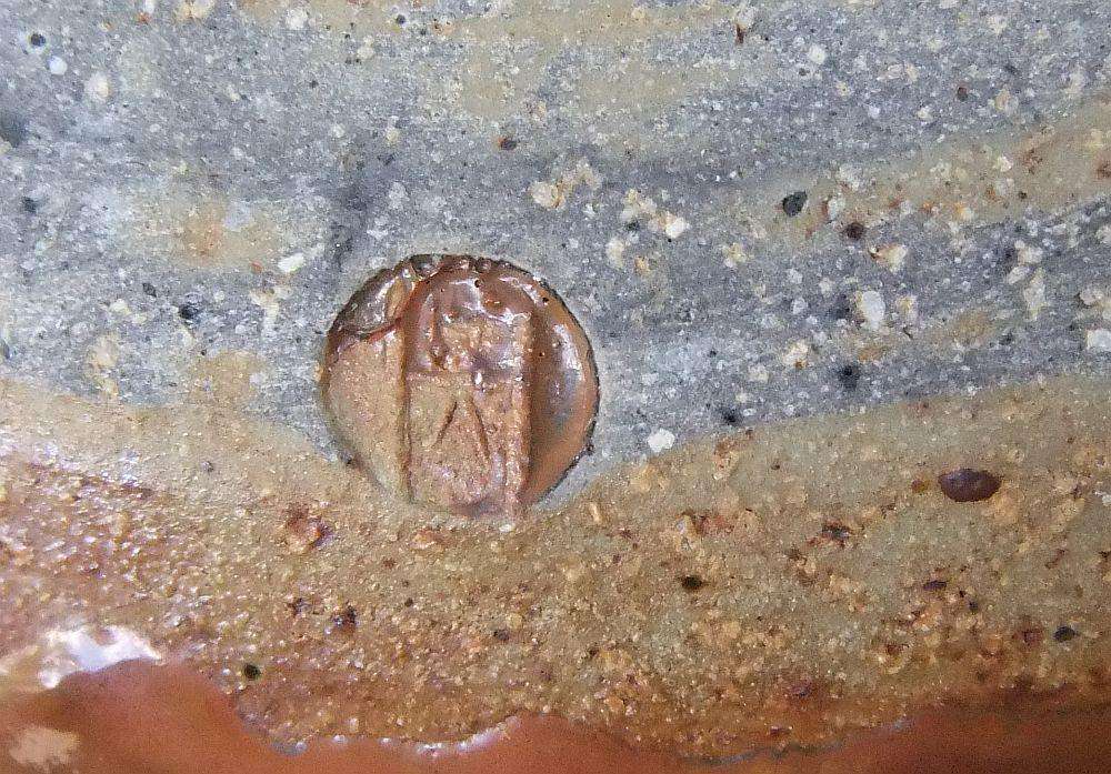 A large pottery serving bowl with makers stamp possibly by Hyme Rabinowitz