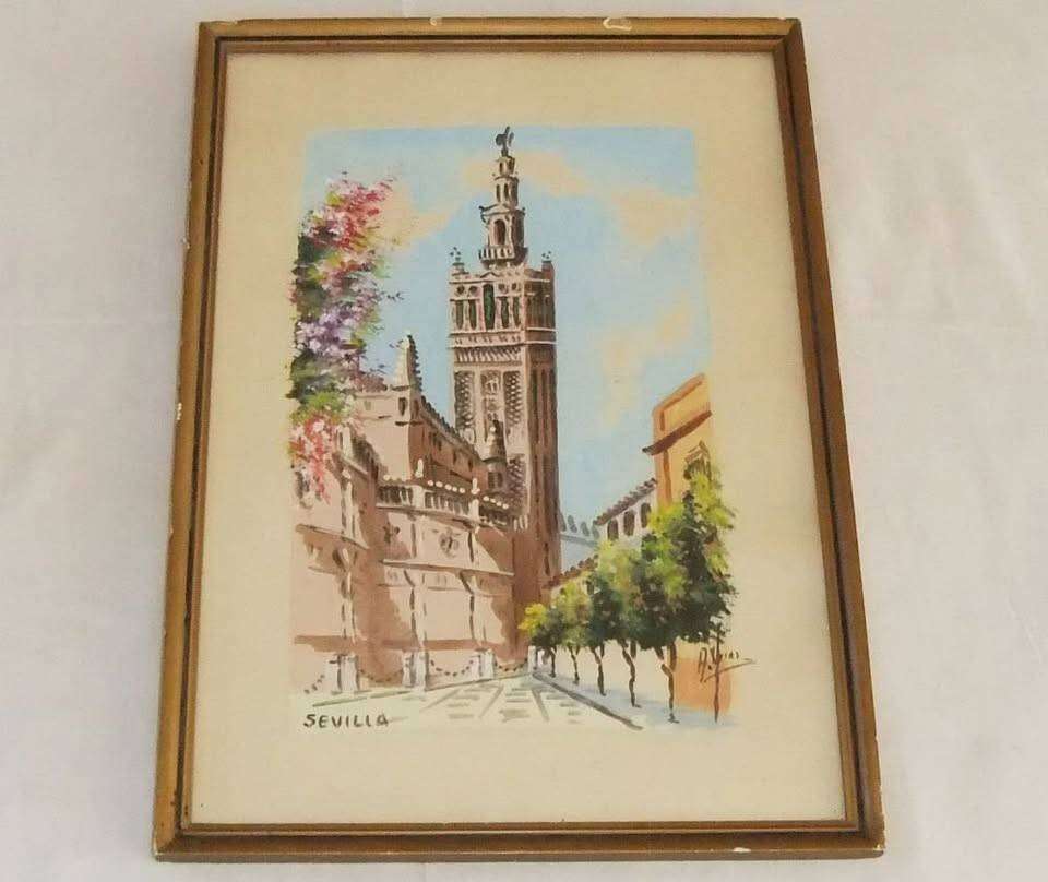 An original mid century watercolour titled Sevilla by Antonio Uria Monzon - Collection only