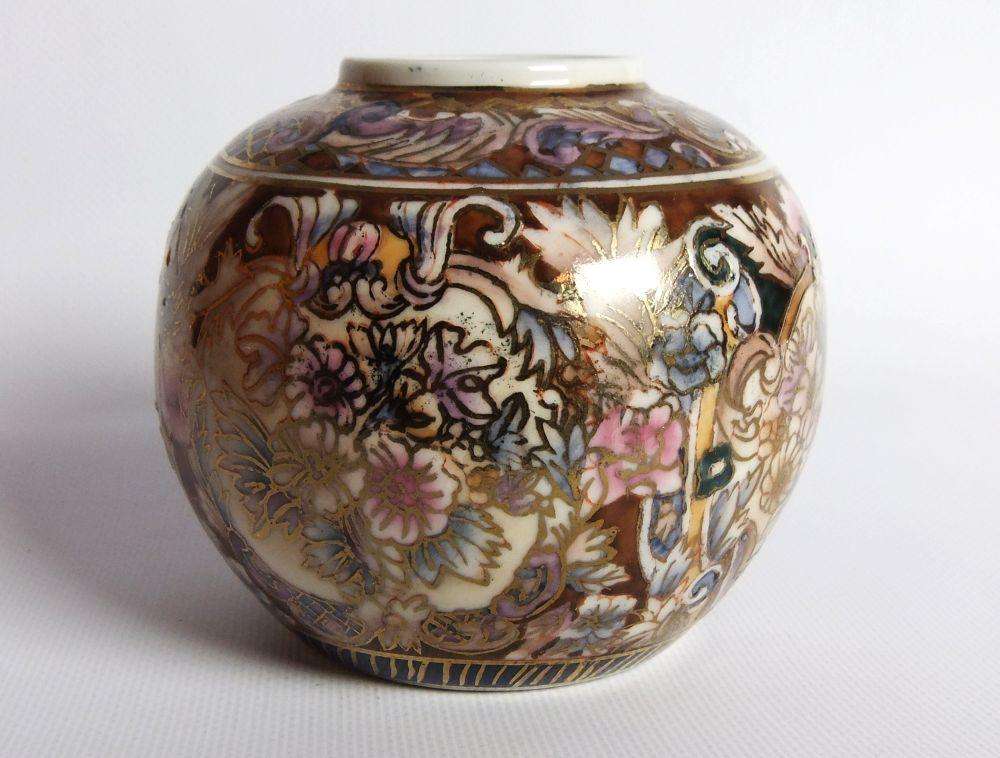 A vintage hand painted Japanese flower pot with makers stamp