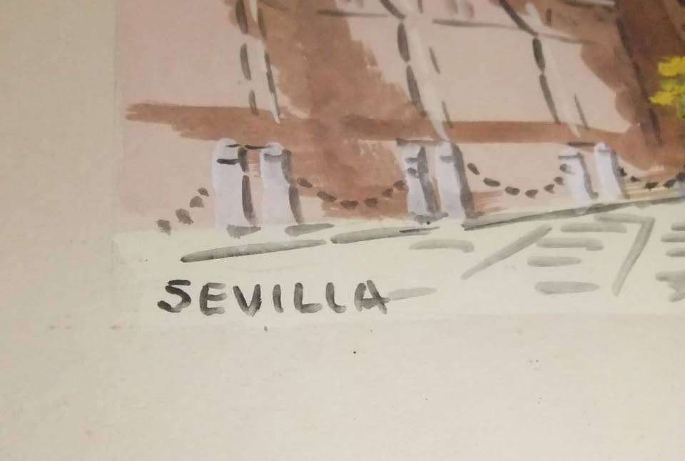 An original mid century watercolour titled Sevilla by Antonio Uria Monzon - Collection only