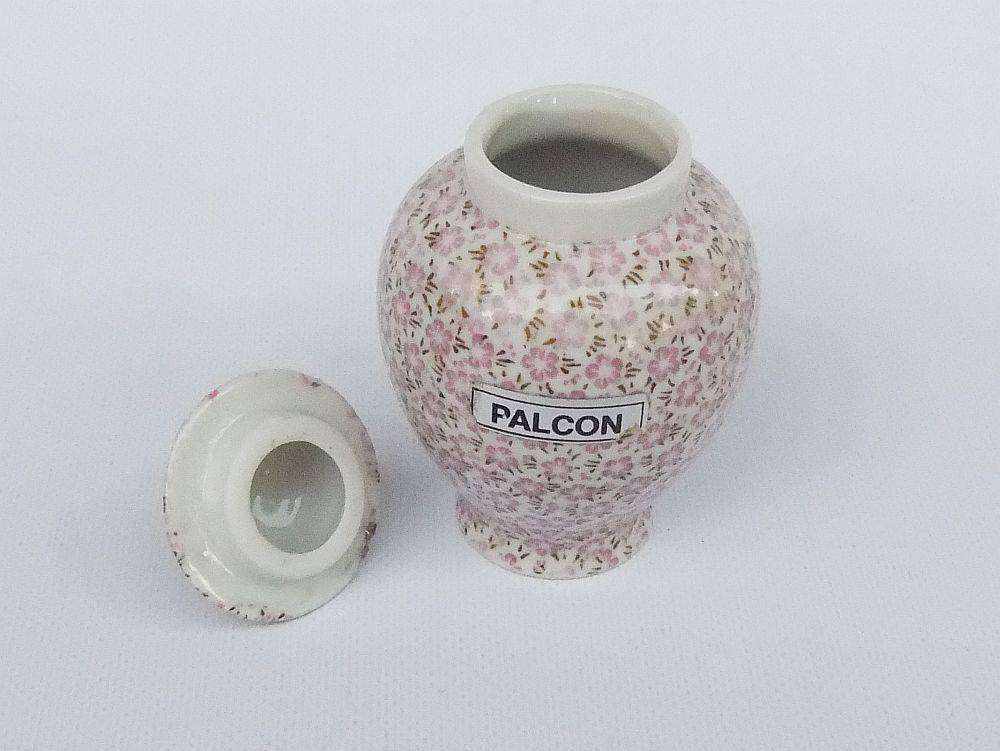 A vintage urn shaped porcelain trinket jar by Palcon china in excellent condition