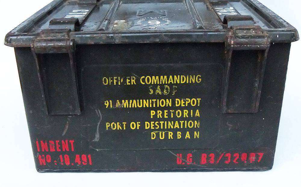 A vintage Border War era South African Defence Force ammunition box