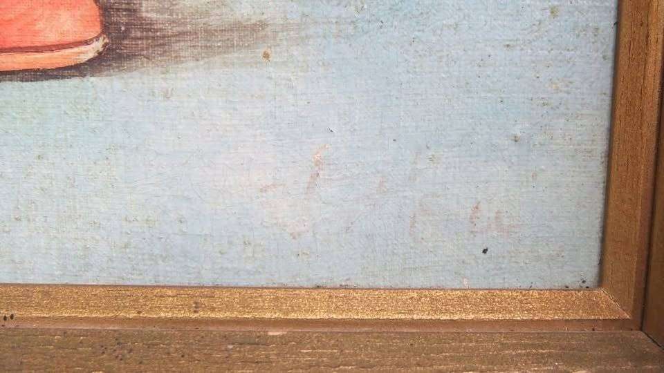 A beautiful vintage original oil on board painting of a young girl in an exquisite old frame