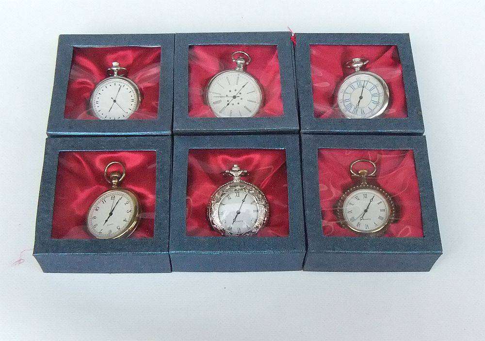 Six unused and boxed pocket watches from the Classic Pocket Watch collection with new batteries